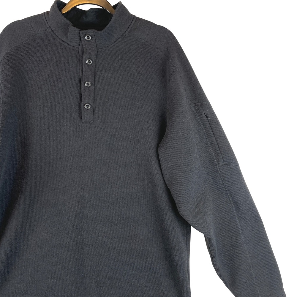 ExOfficio Mens Fleece Pullover Black Henley Mock Neck Sleeve Pocket XL RN 79137